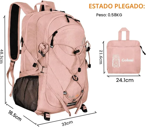Miniatura 2 de Goloni Mochila de senderismo de 45 L, ligera, plegable, impermeable, con cubierta para lluvia y sistema de transporte de tapete de senderismo, Rosa