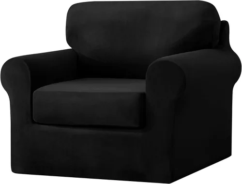 Miniatura 9 de UNBBRRL Fundas de sofá de 3 piezas para sofá, funda de terciopelo elástico para sillón con 1 funda de cojín de asiento y 1 funda de respaldo