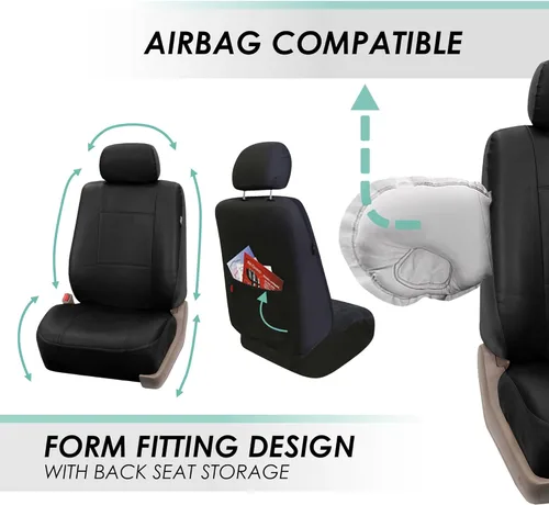 Miniatura 5 de Fundas para asiento de PU para carro de 3 filas FH Group FH-PU002, compatibles con airbag y división de asientos Negro