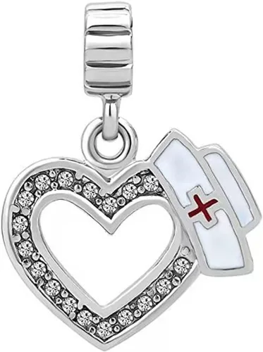 Miniatura 2 de KunBead Abalorios colgantes de corazón con diseño de corazón para enfermera, con diseño de cruz compatibles con pulseras Pandora, Cobre, vidrio