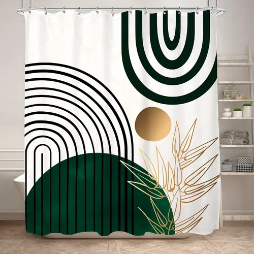 Miniatura 2 de KOMLLEX Cortina de ducha abstracta bohemia para decoración de baño, 60 pulgadas de ancho x 72 pulgadas de alto, cortina de ducha verde, hojas