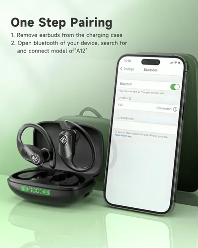 Miniatura 4 de Auriculares inalámbricos Bluetooth 96H Playtime Pantalla LED impermeable Micrófono integrado Sonido de graves profundos seguros sobre los oídos