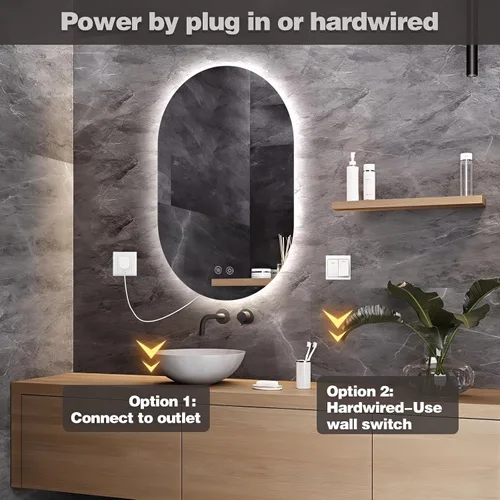 Miniatura 7 de Espejo LED ovalado de 36 x 24 pulgadas para baño, espejo de tocador iluminado en forma de píldora con luces, espejo retroiluminado sin marco montado