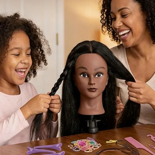 Miniatura 5 de Maniquí de cabello 100% real, de 16 pulgadas, cabeza de entrenamiento, maniquí de cosmetología, para peluquería, práctica, trenzar el cabello