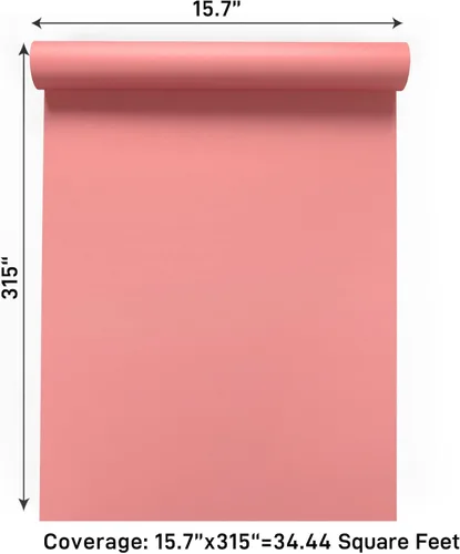 Miniatura 9 de VaryPaper Papel tapiz rosa salmón de 15.7 x 315 pulgadas de grosor, papel adhesivo rosa para paredes, armarios, impermeable, autoadhesivo, papel