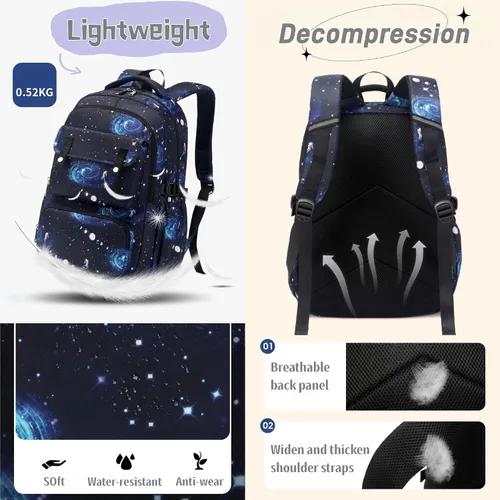 Miniatura 5 de Mochila escolar con estampado de galaxias para niños de secundaria y primaria