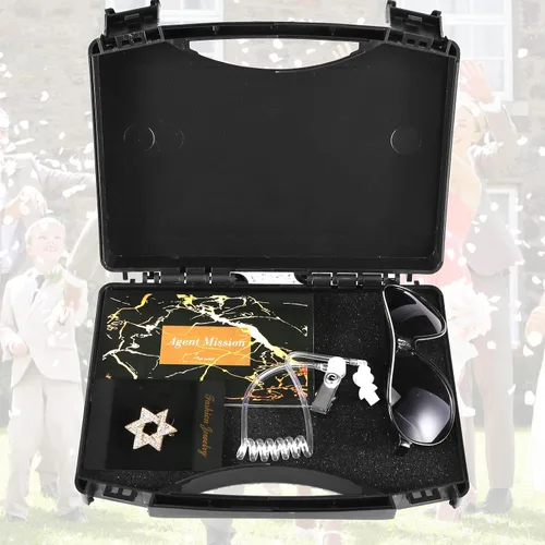 Miniatura 2 de Juego de regalo para portador de anillos de boda, caja de seguridad para anillos con oreja espía, insignia exclusiva, lentes de sol negros, tarjeta