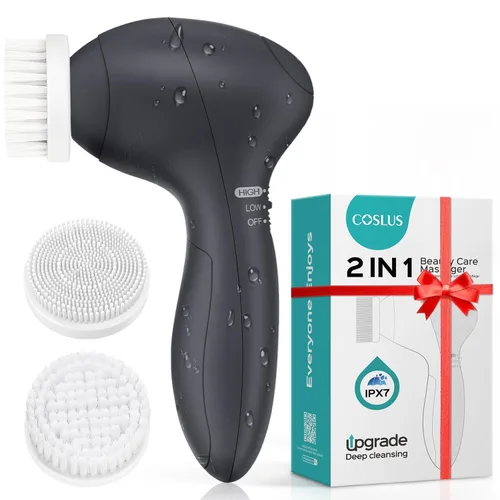 Miniatura 10 de COSLUS Cepillo de Limpieza Facial Exfoliador Facial de Silicona: Dispositivo de Masaje Rotatorio Exfoliante Eléctrico 7 en 1 FBS-D Impermeable Azul