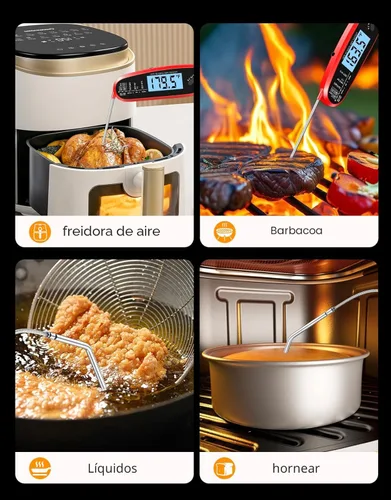 Miniatura 6 de Termómetro digital de lectura instantánea para carne con doble sonda, termómetro de alimentos para cocinar y asar a la parrilla, retroiluminación