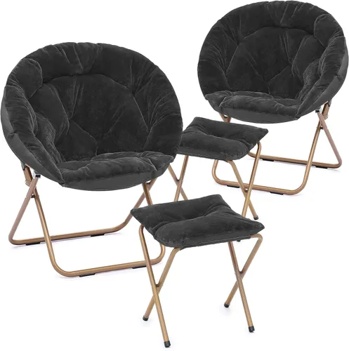 Miniatura 78 de Cómoda silla con platillo, silla de sala de estar, silla plegable acolchada suave de piel sintética, cómoda silla cuadrada de luna para sala