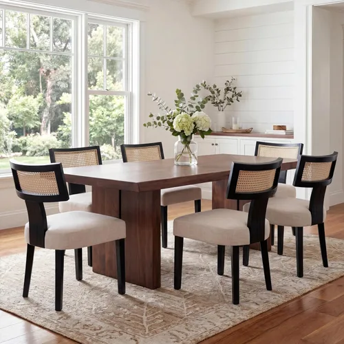 Miniatura 31 de VESCASA Juego de 2 sillas de comedor modernas de mediados de siglo, sillas de comedor tapizadas de lino con respaldo curvado ergonómico, patas