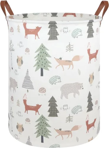 FXOLCSHE Cesta de lavandería para bebés con animales, cesta de lavandería para bebés de animales del bosque, cesta de juguetes para niños, cesta de
