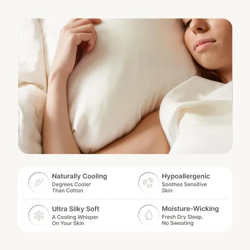 Miniatura 4 de BedVoyage Sábanas refrescantes tamaño Queen – Viscosa de bambú, juego de sábanas para personas que duermen con calor, bolsillo profundo de 18 Marfil