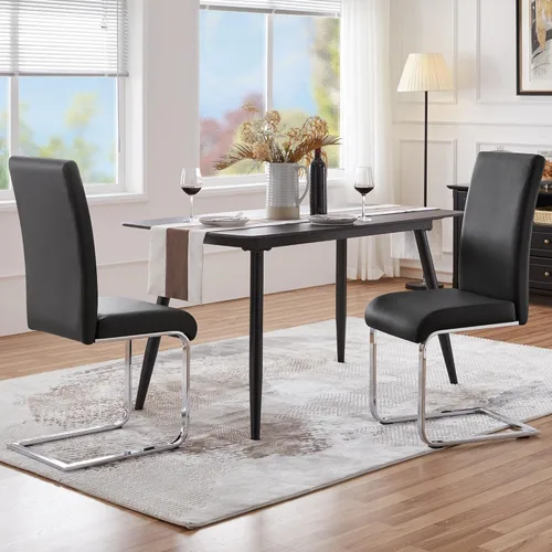 Miniatura 2 de Yaheetech Juego de 2 sillas de comedor modernas tapizadas de piel sintética con respaldo alto y patas metálicas cromadas para cocina, sala de estar