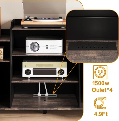 Miniatura 3 de Rresyet - Soporte para tocadiscos de 55 pulgadas con estación de carga, armario de almacenamiento de discos de vinilo de 4 niveles con estantes