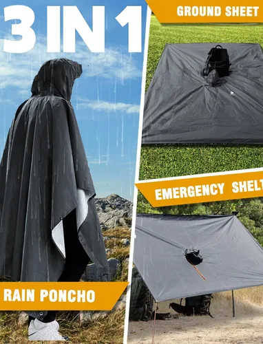 Miniatura 130 de ANYOO Poncho de lluvia con capucha para adultos, impermeable, ligero, para hombres y mujeres, chaqueta de lluvia reutilizable para emergencias al