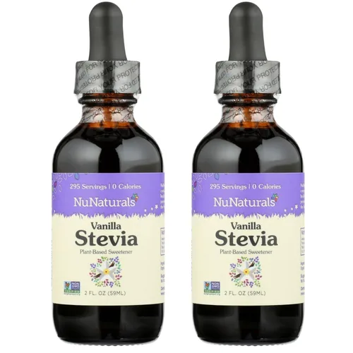 NuNaturals Stevia líquida de vainilla, edulcorante sin azúcar, sustituto de azúcar a base de plantas, cero calorías, 2 onzas (paquete de 2)