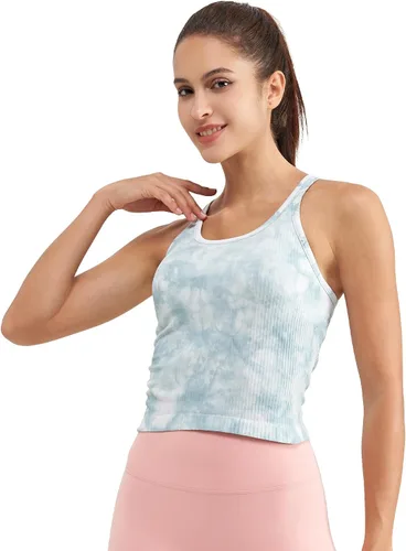 Miniatura 95 de sphinx cat - Camiseta corta de entrenamiento para mujer, camiseta sin mangas, acanalada, con espalda cruzada y brasier integrado