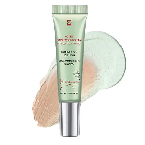Crema CC correctora de color con SPF 25, base ligera de cobertura, poros invisibles, rica en centella asiática, suero hidratante, refina la textura