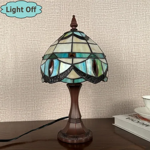 Miniatura 9 de Tiffany - Lámpara de mesa pequeña con vitrales, luz de mesa de estilo antiguo, lámpara de noche vintage para sala de estar, dormitorio, mesita