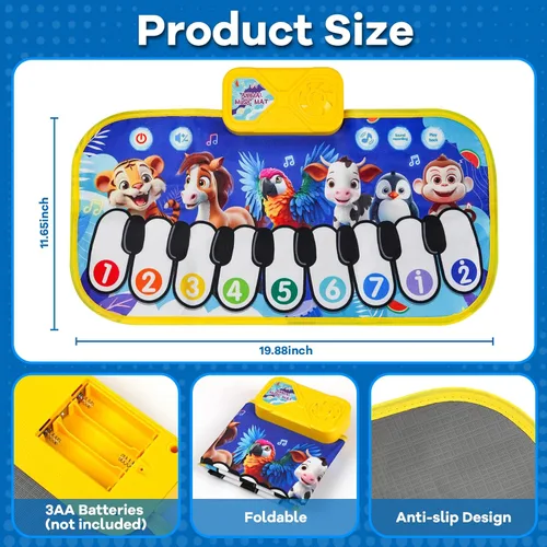 Miniatura 2 de Tapete de piano de suelo para niños pequeños, alfombrillas musicales con sonidos y canciones de animales, juguetes educativos sensoriales
