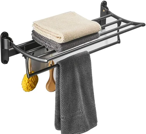 Miniatura 10 de BESy Toalleros de 24 Pulgadas en Oro Cepillado, Estante de Toallas de Baño con Barra Plegable y Ganchos para Toallas, Accesorios de Baño