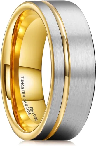 Miniatura 8 de King Will Anillo de boda de carburo de tungsteno para hombre con diseño de ranura, 6/7/0.315 in de ancho, acabado cepillado/pulido para hombre