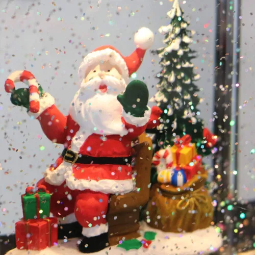 Miniatura 4 de Linterna musical de globo de nieve de Navidad, funciona con pilas con temporizador de 6 horas, tren giratorio de globo de nieve iluminado con Papá