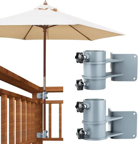 Miniatura 7 de Par de soportes laterales para sombrilla de patio, de acero inoxidable, soporte de abrazadera/soporte para sombrilla y soporte para barandilla
