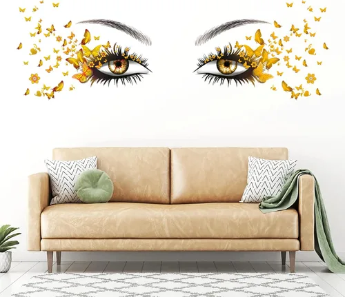 Miniatura 8 de Hermosas calcomanías de pared de ojos de pestañas voladoras calcomanías de mariposa voladora decoración de corazón de niña calcomanías de mariposas