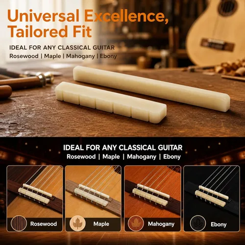 Miniatura 5 de Miwayer Puente de Guitarra Clásica de Hueso Sin Blanquear Juego de Puente y Cejilla de 6 Cuerdas Hecho de Hueso Natural Real (Puentes Clásicos 1 par)