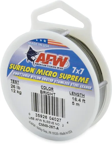 Miniatura 25 de American Fishing Wire Surflon Micro Supreme Nylon recubierto 7x7 de acero inoxidable, líder en alambres anudables para pesca en agua salada, pesca