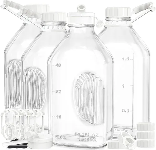 Miniatura 9 de Syntic Botella de leche de vidrio de 2 cuartos con tapa de rosca hermética reutilizable y resistente, botellas de vidrio de 64 oz para leche