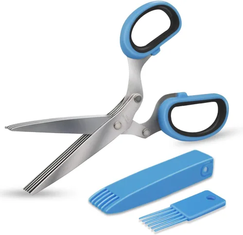 Miniatura 8 de Tijeras de Hierbas de Cocina de 5 Cuchillas, Cortador de Hierbas Multiusos con 5 Cuchillas de Acero Inoxidable y Cubierta de Seguridad y Peine
