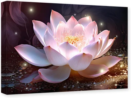 Miniatura 7 de CXHOSTENT Lienzo decorativo de flor de loto para pared, cuadros zen, decoración de pared, pintura floral rosa, meditación, espíritu, baño, yoga