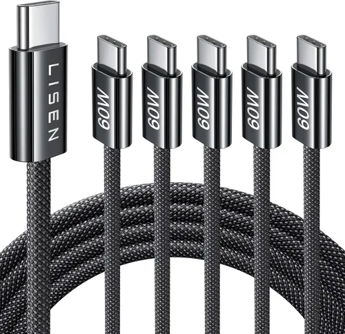Miniatura 22 de LISEN Cable USB C a USB C, paquete de 5 [3.3/3.3/6.6/6.6/10 pies] para iPhone 17, cable C a C de carga rápida para iPad, iPhone 16 15 Pro Max, Negro