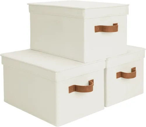 Miniatura 10 de StorageWorks Contenedores de almacenamiento de tela con tapas, contenedores de almacenamiento decorativos con asas de poliuretano, cestas