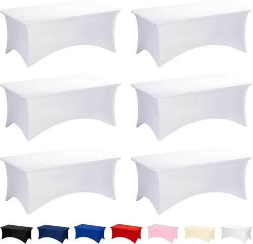 Miniatura 25 de Fixwal Paquete de 3 Manteles Negros para Mesas Rectangulares de 6 Pies, Manteles Rectangulares Elásticos de Spandex Ajustables de 6 Pies