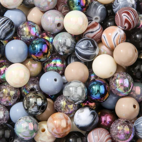 Miniatura 22 de Cuentas acrílicas de 0.630 in, 100 cuentas de bolígrafo de color arcoíris Ab, cuentas de chunk Bubblegum para bricolaje para hacer joyas, pulseras