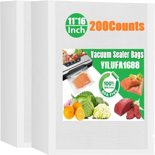 Bolsas selladoras al vacío de un galón, paquete de 200 bolsas de sellado al vacío de 11 x 16 pulgadas, 0.295 in de grosor y sin BPA, resistentes a