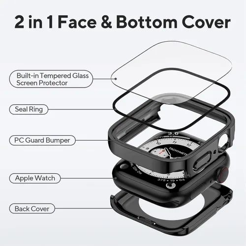 Miniatura 2 de Paquete de 4 fundas impermeables compatibles con Apple Watch de 1.614 pulgadas Series 9/8/7 con protector de pantalla de vidrio templado, cobertura
