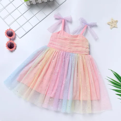 Miniatura 3 de Vestido tutú de verano para niñas pequeñas, sin espalda, vestido de princesa para fiesta de cumpleaños, lentejuelas con volantes, tul con lazo