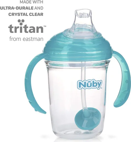 Miniatura 6 de Nuby No Spill 360 - Vaso de Tritan con agarre y popote ponderado N' Sip con cubierta higiénica, 8 onzas, vaso de entrenamiento, verde azulado