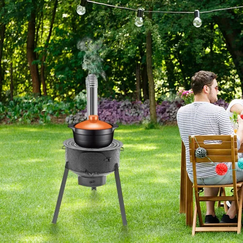 Miniatura 5 de Estufa de leña, estufa de camping de acero con anillos de horno, tubos de chimenea, calefacción al aire libre y cocina estufa de tienda caliente