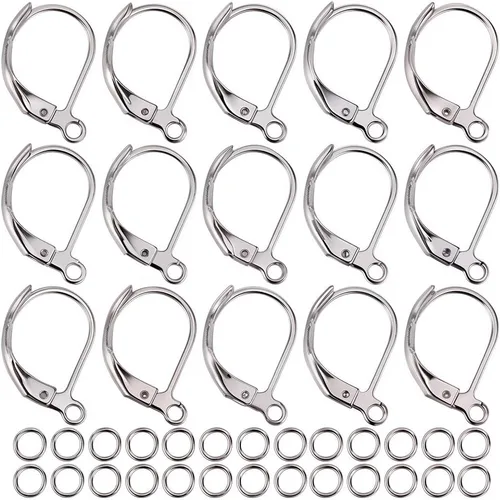 Miniatura 25 de SUNNYCLUE 1 caja de 80 piezas de hallazgos de aretes con cierre de palanca, hallazgos de aretes de aro Huggie, ganchos de oreja con cierre de 1 caja