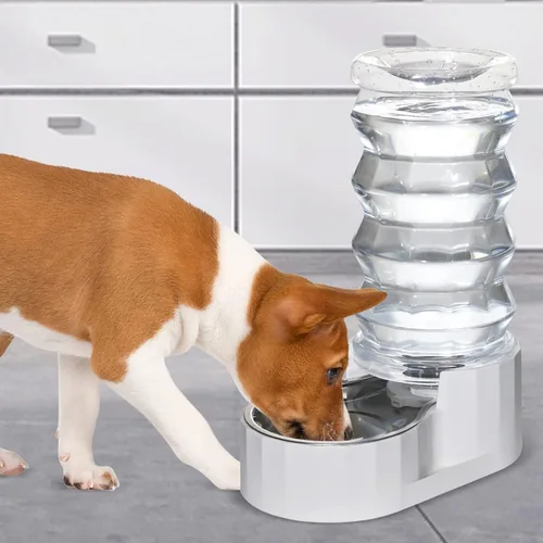 Miniatura 7 de RIZZARI - Dispensador de agua por gravedad grande: alimentador automático de agua para perros de acero inoxidable de 8L con cepillo especializado
