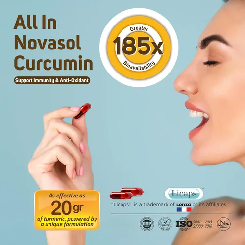 Miniatura 2 de All in Novasol - Suplemento herbario de curcumina – Fórmula avanzada de curcumina, cápsulas de absorción mejorada Licaps, apoya la salud