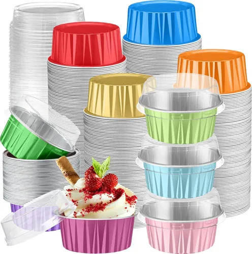 Miniatura 23 de Paquete de 200 Moldes de Papel de Aluminio para Hornear Cupcakes de 5oz Forros para Cupcakes Tazas de Postre con Tapas Moldes Desechables para Verde
