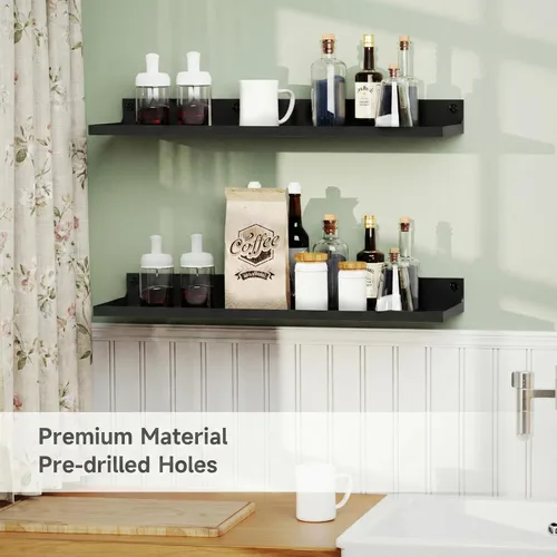 Miniatura 6 de Paquete de 3 estantes flotantes de metal, estante grande montado en la pared de 17 x 6 pulgadas para almacenamiento, estantería negra para niños