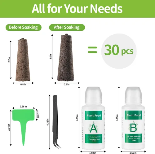 Miniatura 5 de Kit de cápsulas de semillas para AeroGarden, 30 esponjas de cultivo con nutrientes A & B, 1 pinzas, 10 etiquetas, cápsulas de arranque de semillas